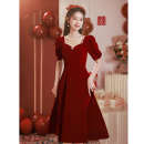 塞德勒（SAIDELE）敬酒服2024新款新娘酒红色平时可穿夏季小个子订婚礼服甜美连衣裙 酒红色 XL (建议116-125斤)