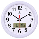 七王星圆形16英寸日历挂钟客厅创意家用时钟静音多功能电子大钟表温度显示石英钟 119白边日历