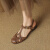 BUDDY BELLE女鞋2024夏季丁字扣复古罗马鞋粗跟镂空猪笼鞋包头凉鞋女 棕色  35