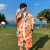 花花公子（PLAYBOY ESTABLISHED 1953）夏季沙滩套装男ins冰丝短袖花衬衣海边度假旅行穿搭时尚两件套 橘色 L  (110-130斤)