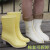 新款SexeMara时尚韩版新款中筒高跟女式雨鞋加棉拆卸两用雨靴水鞋胶鞋 高跟黄+黄边棉套 38