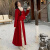 名芮珊敬酒服新娘平时可穿冬天小香风新中式轻国风红色夹棉毛呢套装连衣 红色上衣+毛 S