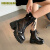 比度格林蘭品牌夏季女靴子厚底马丁靴镂空透气网靴女牛皮小个子增高凉靴 黑色 10cm 36