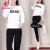 乔丹运动套装女春季新款女装休闲服两件套长袖卫衣透气女士跑步运动裤 白色(上衣)+黑色/白色(裤) 2XL