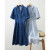 卡丝拉狄（cathyladi）复古气质高腰收褶造型设计牛仔裙高腰显瘦衬衫式连衣裙 深蓝（20天发货） L