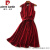 皮尔卡丹2024年春季新款气质名媛红色雪纺优雅美气质背心无袖连衣裙小个子 红色 XL