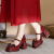 凡小如红色婚鞋女法式粗跟防水台高跟鞋2024春季款蝴蝶结玛丽珍秀禾单鞋 红色 36 ( 跟高9CM)
