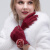 南极人 手套女冬季双层加绒加厚保暖棉手套开车户外可触屏女士新款毛线手套 兔毛球款 酒红色