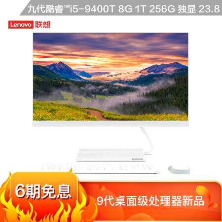 联想（Lenovo）AIO逸 个人商务一体机台式电脑23.8英寸（i5-9400T 8G 1T+256G 2G独显 无线键鼠）白