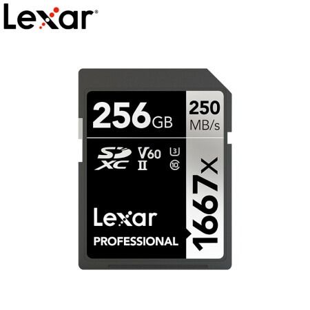 雷克沙（Lexar）256GB 高速SD存储卡U3 V60内存卡读250MB/s 写120MB/s（1667X Pro版 写速大幅提升）