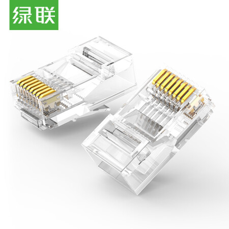 绿联（UGREEN）六类网线水晶头 6类千兆网络接头 RJ45工程级8P8C电脑网线连接器  Cat6水晶头镀金 10个 50961