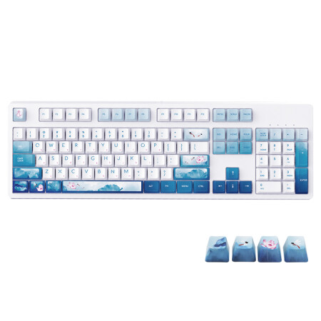 黑爵（AJAZZ）水墨蜻蜓点水有线机械键盘 游戏键盘 办公键盘 PBT热升华 国风键盘 Cherry茶轴 白色