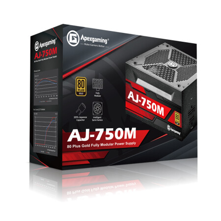 美商艾湃电竞（Apexgaming）AJ-750M 额定750W 全模组电源旗舰型 80PLUS金牌 全日系电容 智能启停 十年质保