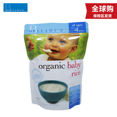 Bellamy's 【保税区发货】 贝拉米米粉 有机婴幼儿辅食高铁米粉 4+ 4个月以上 原味大米米粉 125g,降价幅度10%