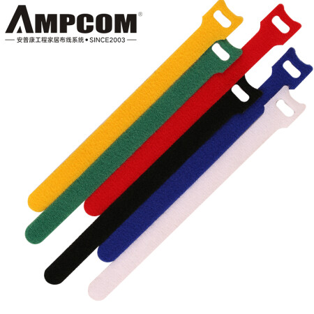 安普康（AMPCOM）電腦理線帶收納整理帶T形線纜魔術貼電源線扎帶理線器尼龍粘扣捆線帶 6色裝AMZD613180