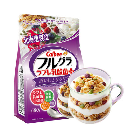 日本原装进口 卡乐比Calbee 早餐谷物冲饮燕麦片 水果麦片乳酸菌风味600g