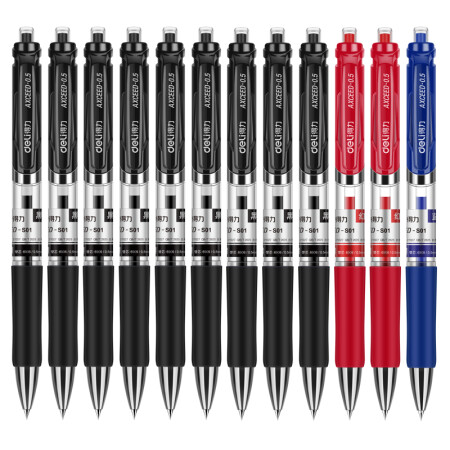 得力(deli)0.5mmS01混色按动中性笔水笔签字笔 9黑+2红+1蓝33513