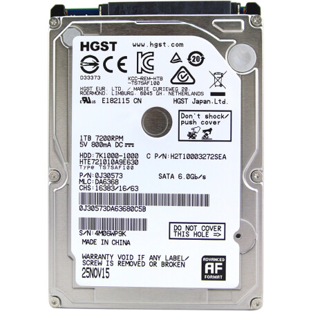 昱科(HGST) 1TB 7200转32M SATA6Gb/s 增强型笔记本硬盘(HTE721010A9E630),降价幅度5.7%