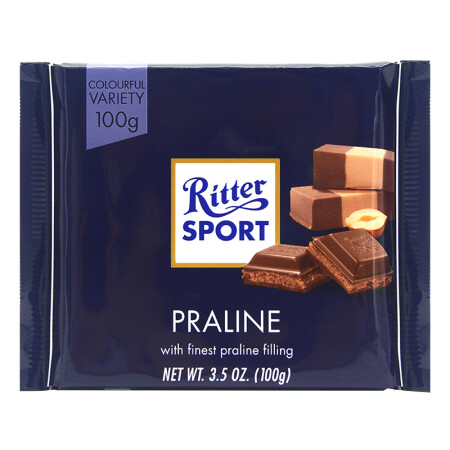 德国进口RitterSport瑞特斯波德果仁糖夹心牛奶巧克力100g,降价幅度13.6%