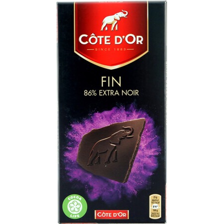 比利时进口克特多金象86%可可黑巧克力100g --排装