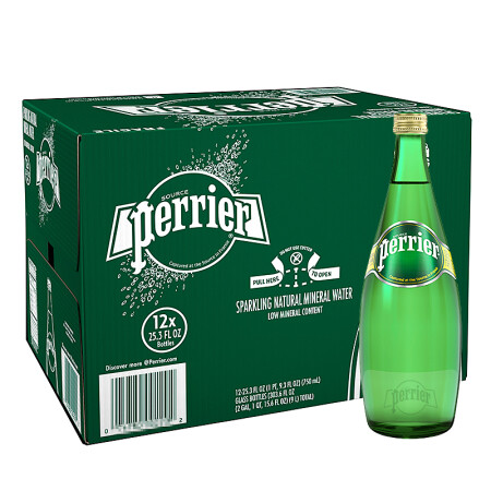 法国进口  巴黎水Perrier气泡矿泉水（原味）  玻璃瓶装  750ML*12瓶/箱