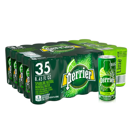 法国进口  巴黎水Perrier气泡矿泉水 青柠味 罐装1箱   250MLx35罐