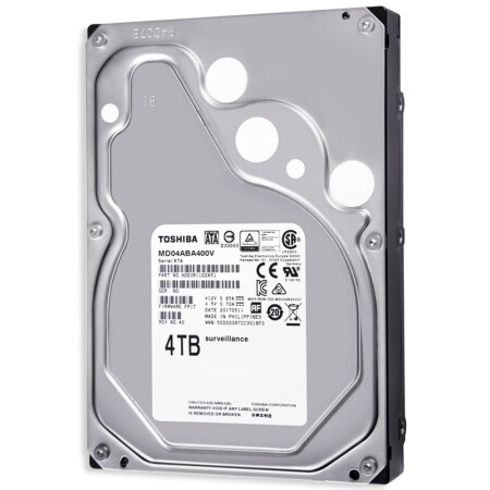 东芝(TOSHIBA)4TB 5400转128M SATA3 监控级硬盘(MD04ABA400V)