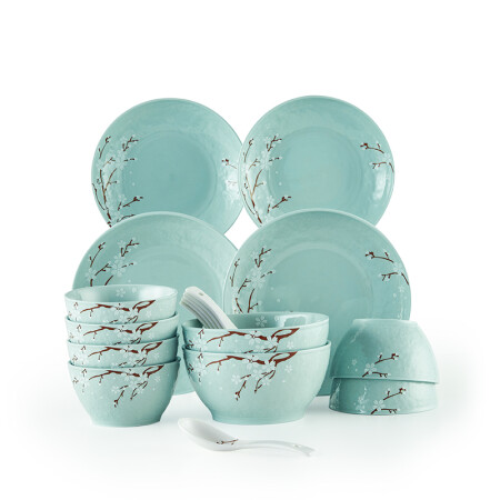 佳佰 餐具套装樱花语系列碗碟套装18头套装餐具（蓝）,降价幅度50.2%