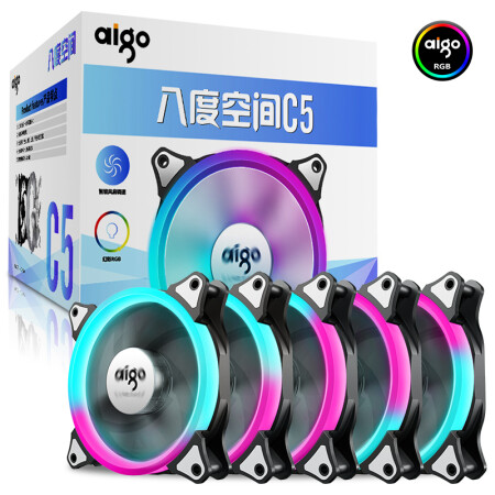 爱国者（aigo） 八度空间C5套装 电脑机箱风扇（12CM/LED环绕灯珠/水冷排散热/减震脚垫/6针接线口）