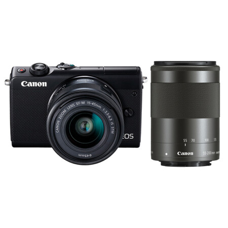 佳能（Canon）EOS M100 微单电可换镜黑色双头套机（15-45镜头+55-200镜头）（触控翻转LCD 双头可多场景拍摄）