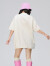 拉拉波波夏季新款设计感纯棉T恤女宽松显瘦闺蜜装减龄圆领短袖LBCB-WSDT13 米白 S