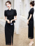 莉纱芙特2024年春秋夏季新款中式改良旗袍女士套装气质女神范衣服连衣裙子 黑色 L（建议：100-110斤）