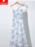 皮尔卡丹水墨画超仙雪纺扎染连衣裙2024新款两露腰法式温柔吊带长裙 浅蓝色吊带裙 M 90-100斤