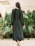 VOA30姆米重磅真丝砂洗工艺圆领长袖塔克褶设计收腰显瘦连衣裙AE2399 深松绿（G1） 155/S