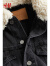 H&M新款女装上衣时尚休闲宽松厚款毛绒领牛仔外套1031743 黑色 155/80