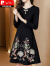 皮尔卡丹中国风盘扣连衣裙女士2024春秋款小个子妈妈中式女装改良旗袍裙子 黑色 XL (115-125斤)