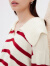 鄂尔多斯198024早春新品羊毛混纺羊绒衫 红白条纹 155/80A/S