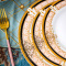 碗碟套装10人家用北欧骨瓷餐具景德镇陶瓷碗盘组合 金色维也纳60件豪华配宫廷煲(微波炉适用)
