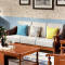 实木沙发组合布艺沙发现代简约新中式沙发1+2+3+茶几+方几（胡桃色）#801