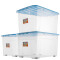 JEKO&JEKO 塑料透明收纳箱特大号100L 3只装整理箱衣服玩具收纳盒棉被滑轮储物箱 蓝色盖子SWB-5222
