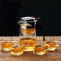 禾艾苏（heisou）飘逸杯玻璃茶壶耐高温茶水分离功夫茶具泡茶器按压式茶壶 750ml茶壶+4个杯子