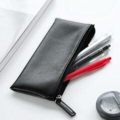 kinbor简约皮面柔软文具袋便携式铅笔袋日常收纳包学习用品 黑色DTB2003
