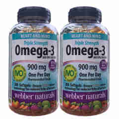 Webber NaturalsWebber naturals 3倍鱼油加拿大伟博高含量Omega3 成人三倍浓缩鱼油900mg200粒*2瓶