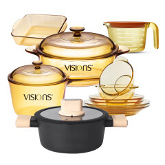 康宁（VISIONS）玻璃锅不粘锅餐具套装VS32+VSP16+不粘锅+量杯+2L烤盘+6件餐具