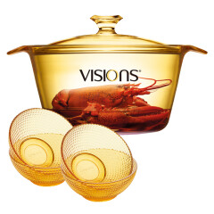 康宁（VISIONS）晶彩琥珀汤锅炖锅5.5L大容量玻璃养生锅+晶莹餐具饭碗4件锅具套装