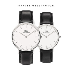 丹尼尔惠灵顿（Daniel Wellington）DW手表情侣对表银边黑色皮带男表+银边黑色皮带女表（2支装）
