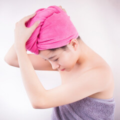 三利 干发帽 柔软强吸水速干擦头发毛巾 便携式可爱洗发包头巾浴帽 桃红色