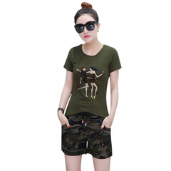 汉馨堂 迷彩服女套装 女士新款迷彩服长裤七分