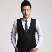 <em>男士</em>免烫<em>西装马甲</em>潮夏背心无袖西服马夹 黑色