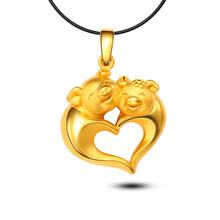 尚金珠宝 猪福多多 3D硬足金吊坠 黄金项饰 纯